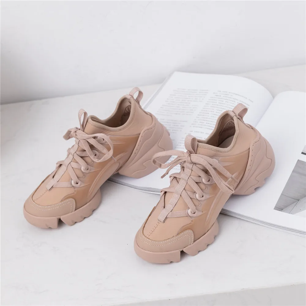 Розовые женские кроссовки Обувь на плоской подошве из натуральной кожи
