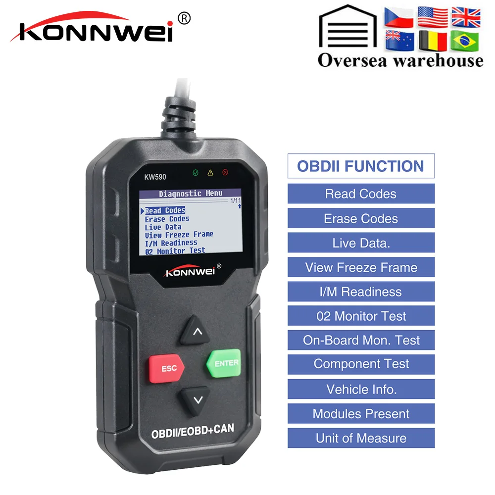 KONNWEI KW590 OBD2 автоматический диагностический инструмент сканер кода поддержка 12В