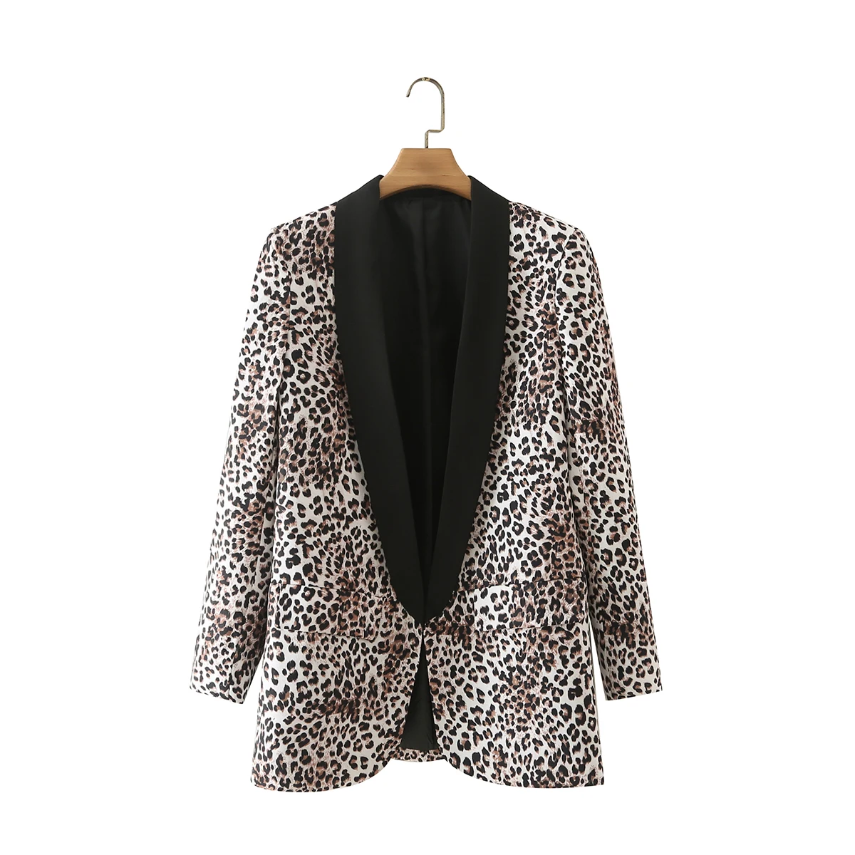 

Women Autumn Winter Leopard Print Long Blazer Jacket Top Female Shawl Collar Pocket Chic Casual Fashion Loose Casaco Coat