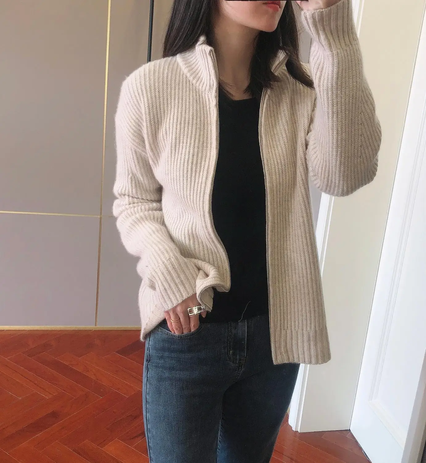 

Women Cashmere Knitted Cardigan with Zipper Lady Long Sleeve Knitwear Top Female Sweater Outwear 2021 Spring Autumn