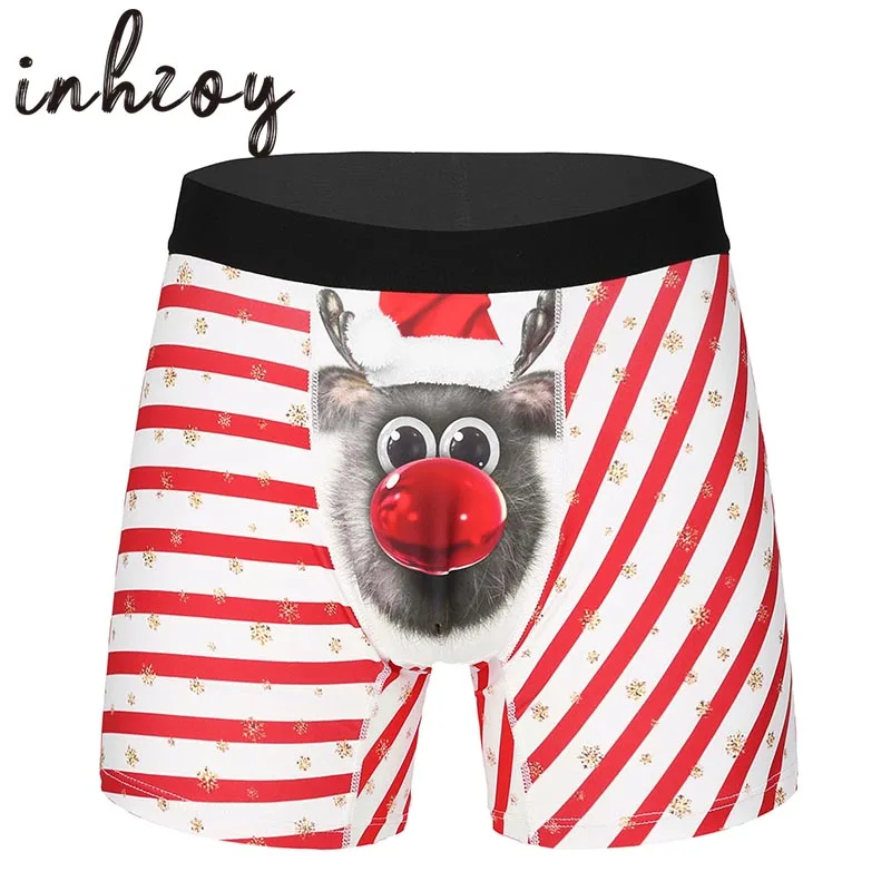 

Men Cartoon 3D Printed Funny Christmas Underwear Stretchy Boxer Shorts Holiday Party Festival Rave Panties Male Xmas Underpants