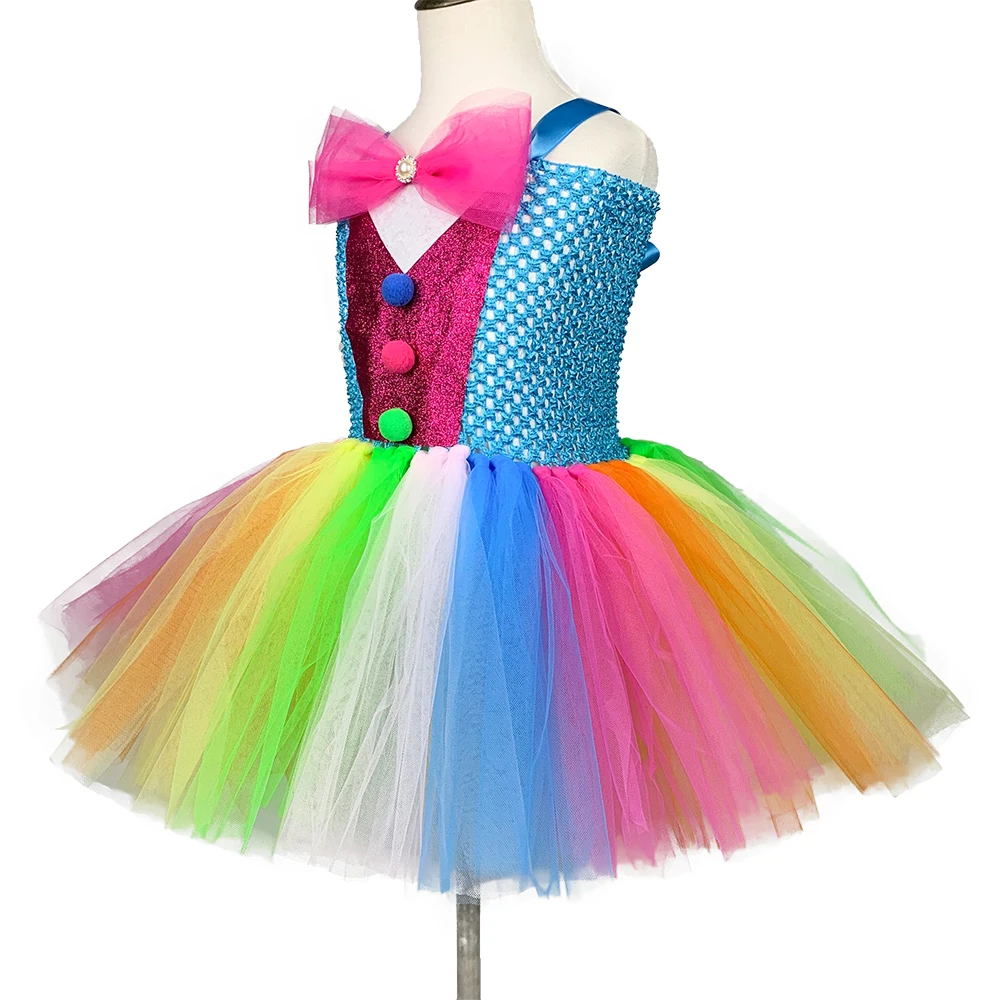 Девочек костюм клоуна Пышные юбки-пачки радужной расцветки нарядное платье для