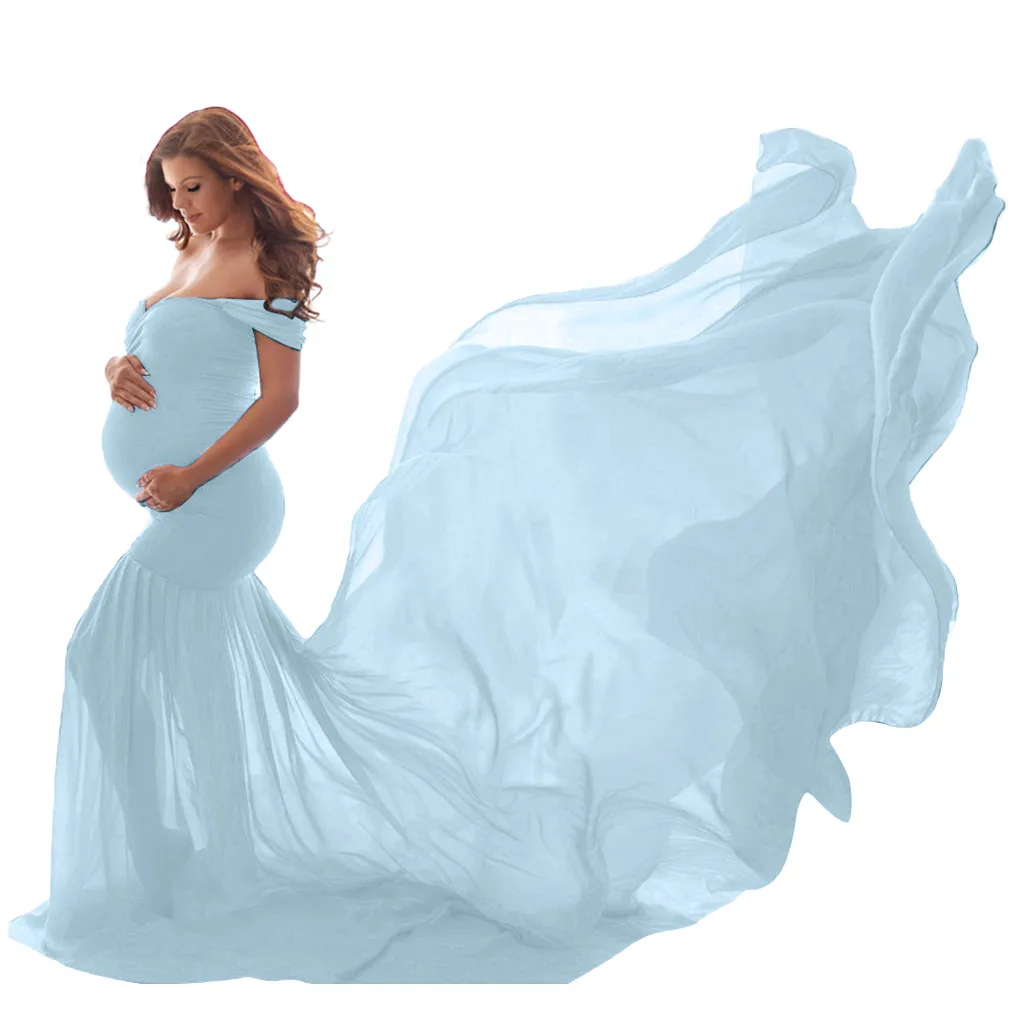 Light Blue Vetement femme, женское платье для беременных, платье для беременных, фотографии, с открытыми плечами, без рукавов, однотонное платье для фотосессии - Цвет: Light Blue