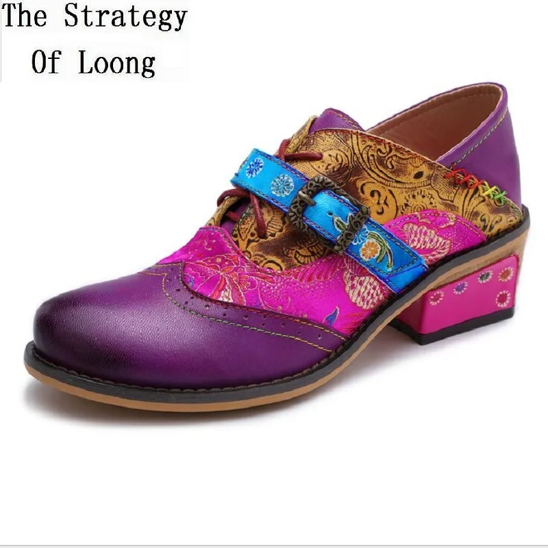 Женские туфли из натуральной кожи с металлической пряжкой и шнуровкой|Женские