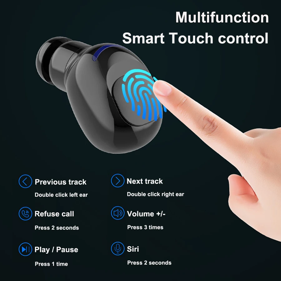 Bluetooth наушники с сенсорным управлением, беспроводные наушники, HiFi 6D бас, стерео гарнитура, громкая связь, бинауральные звонки, наушники с внешним аккумулятором