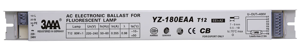 3AAA YZ-180EAA 220-240 в 80 Вт T12 AC электронные балласты 80 Вт Выпрямитель тока для T12 УФ-трубки ультрафиолетовые лампы люминесцентные лампы