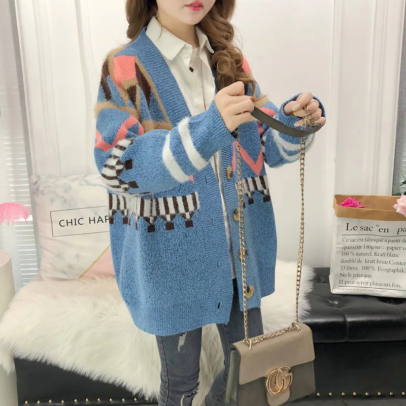 Осень зима 2019 года большие размеры женский толстый Свободный кардиган толстая