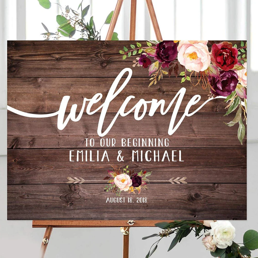 Индивидуальный цветочный свадебный приветственный знак деревенская деревянная