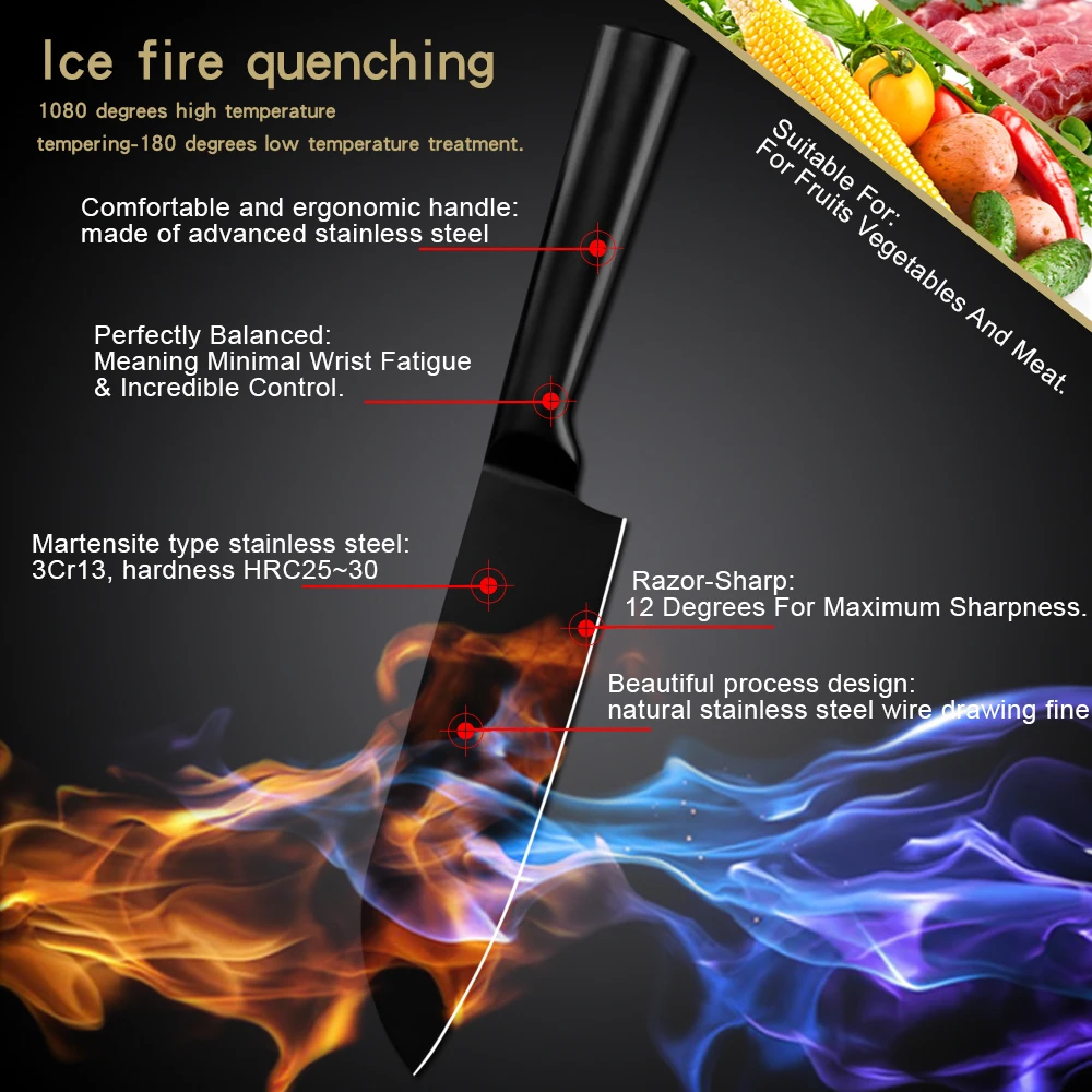 Набор черных кухонных ножей из нержавеющей стали инструмент для мясника