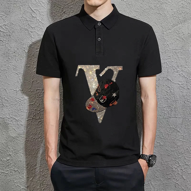 

Модная новая брендовая Простая рубашка-поло Стразы с блестящим дизайном, летняя повседневная мужская высококачественная ткань с короткими...