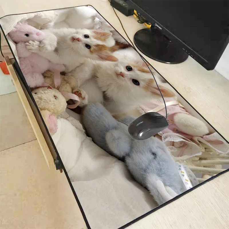 

XGZ 30X60/90X40CM Two Kittens Lock Edge Large Mouse Mat Desk Mats Big Cute Cat Mousepads Gaming Rug for Office