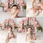 Фон для фотосъемки Mehofond Весенняя зеленая трава воздушный шар деревянная дверь цветы новорожденный первый день рождения фон реквизит для фотостудии