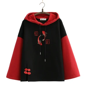 Флисовая Женская толстовка с капюшоном толстовка с мультяшной вышивкой пуловер с расклешенным рукавом спортивные костюмы 2020 зимняя одежда для милой девочки