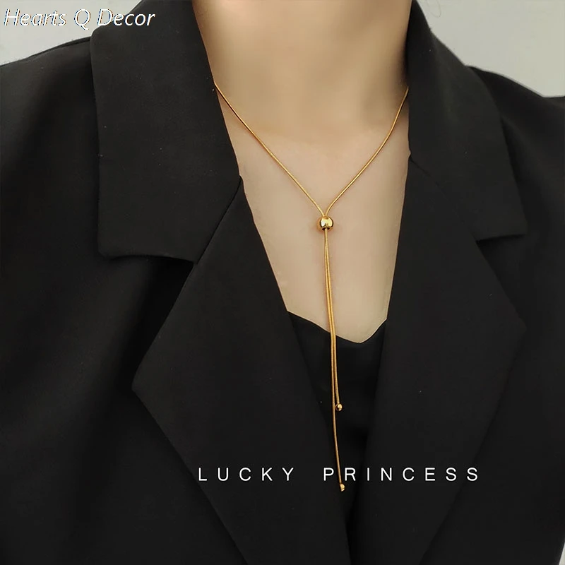 

Amazing Titanium Snake Chain Lariat Necklace Classic Women Gifts Jewelry Designer Simply Gown Sweet Boho Trendy INS OL