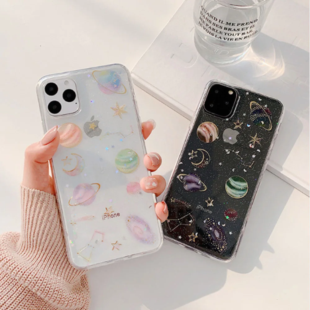 Мягкий ТПУ чехол для телефона Apple iPhone 8 7 6 6S Plus X XR XS 11 pro MAX SE 2020 блестящая задняя