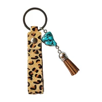 fashion women fashion accessories zebra leopard genuine leather furs key rings keychains gift luck turquoise stone gift