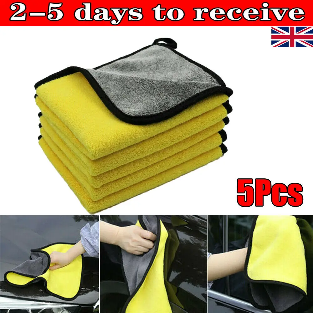 

5pcs Microfiber Cleaning Towel Wash Towels For Car Double Layer Extra Soft Cleaning Drying Cloth Micro Fiber Car Wash Rags