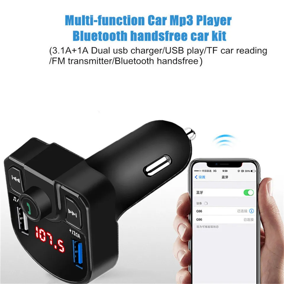 USB AUX комплект беспроводной связи bluetooth для автомобиля Handsfree 3.1A Dual USB зарядное устройство для телефона автомобильный прикуриватель TF карта 3,5 мм аудио fm-передатчик