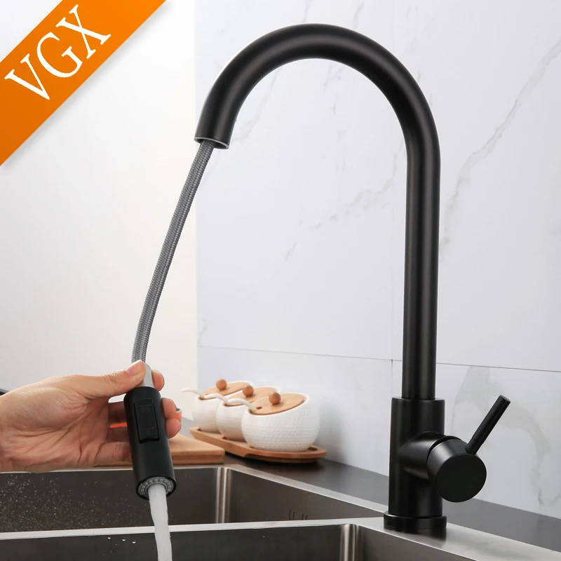 

VGX Touch Control Sensor Kitchen Sink Faucets Pull Out Sprayer Stainless Steel Smart Induction Mixer Tap Brushed Golden Black