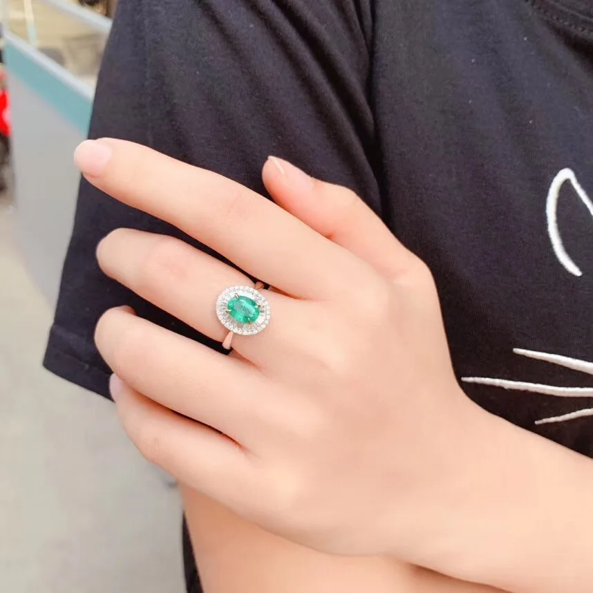 AEAW ювелирные изделия 18 к белое золото 1.58ct кольцо с натуральным изумрудом овальной огранки зеленое кольцо с камнем женские ювелирные изделия