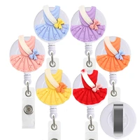 6pcs lot colors dress retractable id card badge holder pull for nurse student office ice cream love heart flower drawberry style