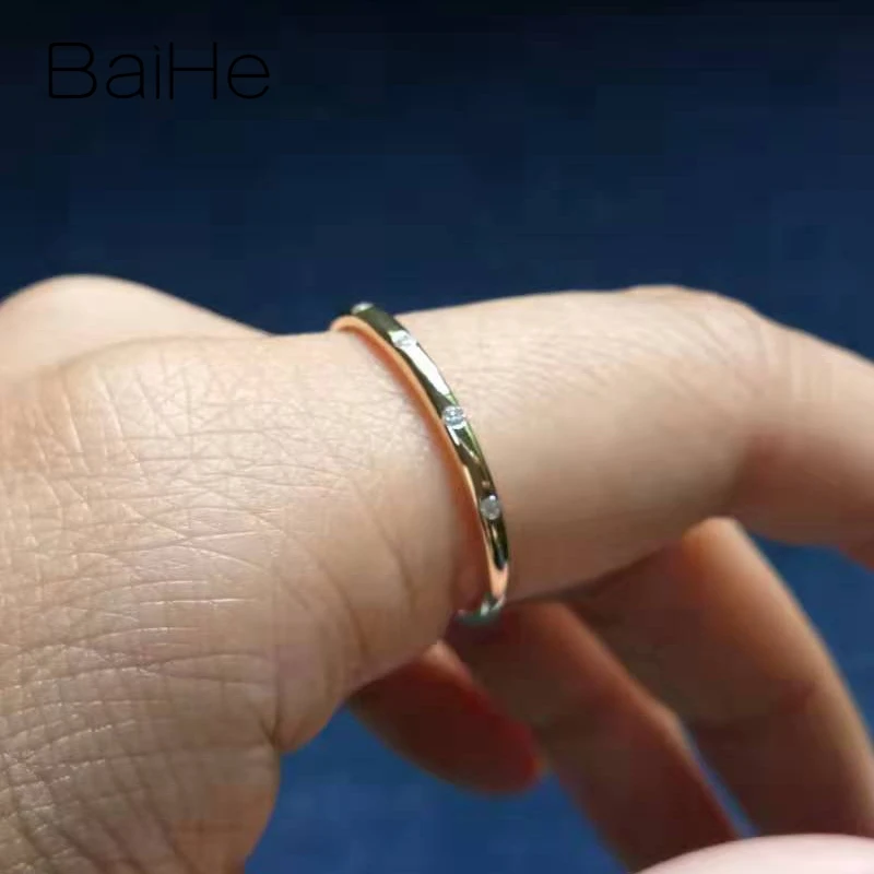 BAIHE, 14 к, желтое золото, 0.06CT, сертифицировано H/SI, круглая огранка, натуральные бриллианты, обручальное кольцо для женщин, модное, ювелирное изделие с бриллиантами, кольцо