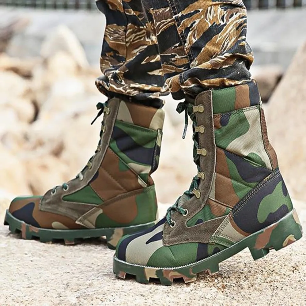 Мужские армейские камуфляжные ботинки черные на шнуровке водонепроницаемые
