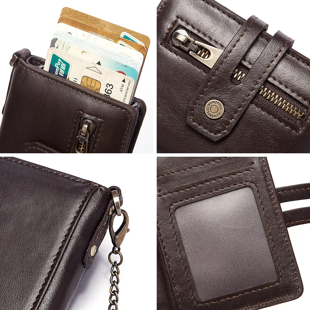 Travel Hasp Purse Credit Card Holder Case Genuine Leather  Credential Slim Male Walet Zipper Coin Bag Luxury Short Men Wallets images - 6
