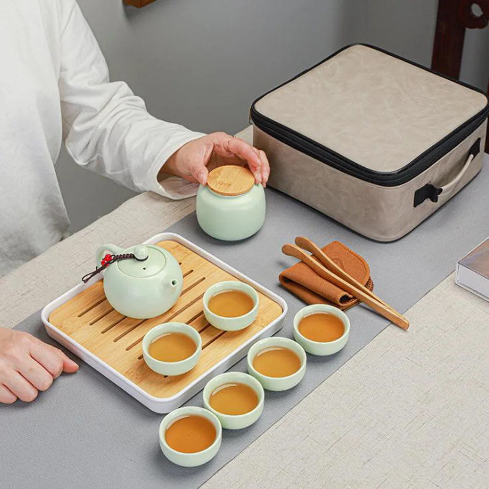 

Chinese Travel Tea Set Ceramic Teapot Set Travel Kong Fu Tea Kit Gift Porcelain Infuser gongfu tea set tea cup set of 6