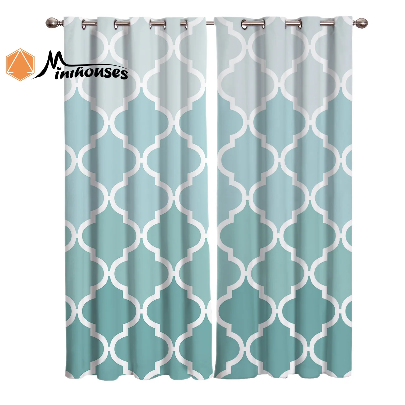 Геометрическая синяя зеленая градиентная бирюзовая занавеска на окна для