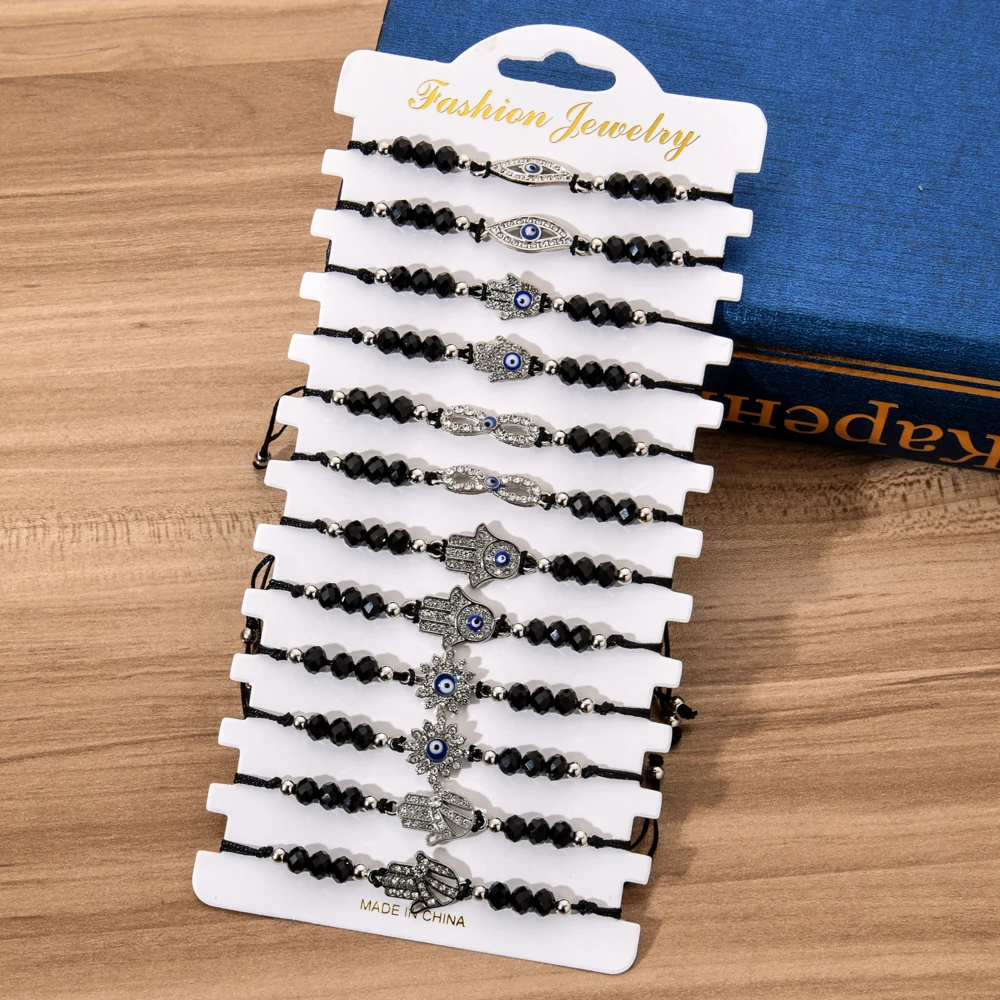 12 шт./лот женский браслет с кристаллами в стиле бохо Бесконечность любовь хамса