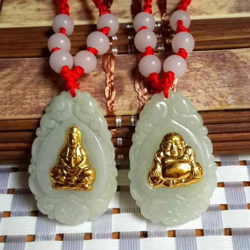 Кулон с изображением Будды ожерелье из чистого золота инкрустированный