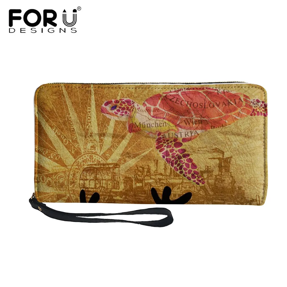 

FORUDESIGNS Women Wallet Polynesian Tribal Turtle Pattern Fashion Ladies Hand Holding Long Wallet Leather Cash Waterproof Case