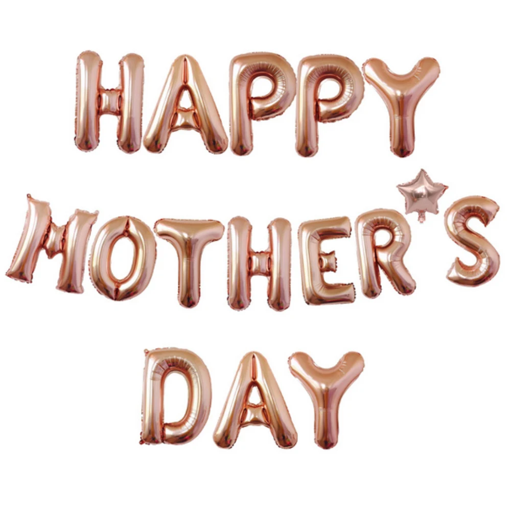 

Happy Mother's Day 1 Set 16 inch Gold Foil Letter Pentagram Mother's Day Birthday Balloon Set Party Decoration Supplies