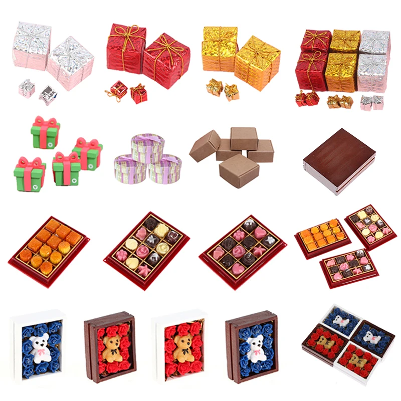 

Dollhouse Miniature 1/12 Scale Christmas Gift Box Chocolate Boxes Pretend Play Mini Doll House Furniture Decor Accessories Toys