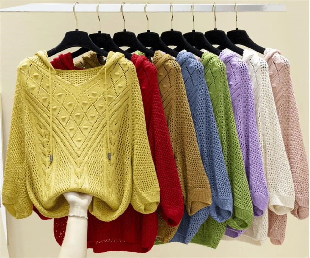 Свитер с капюшоном пуловер для женщин весна-лето новинка рукав летучая мышь