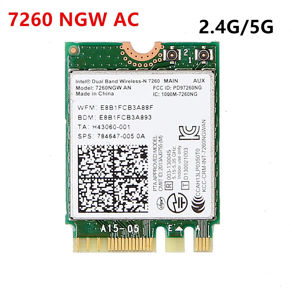 Для Intel Dual band 7260 7260NGW Wireless AC NGFF 2x2 802.11ac 867 Мбит/с Wifi + Bluetooth BT 4 0 Беспроводная Wlan M.2
