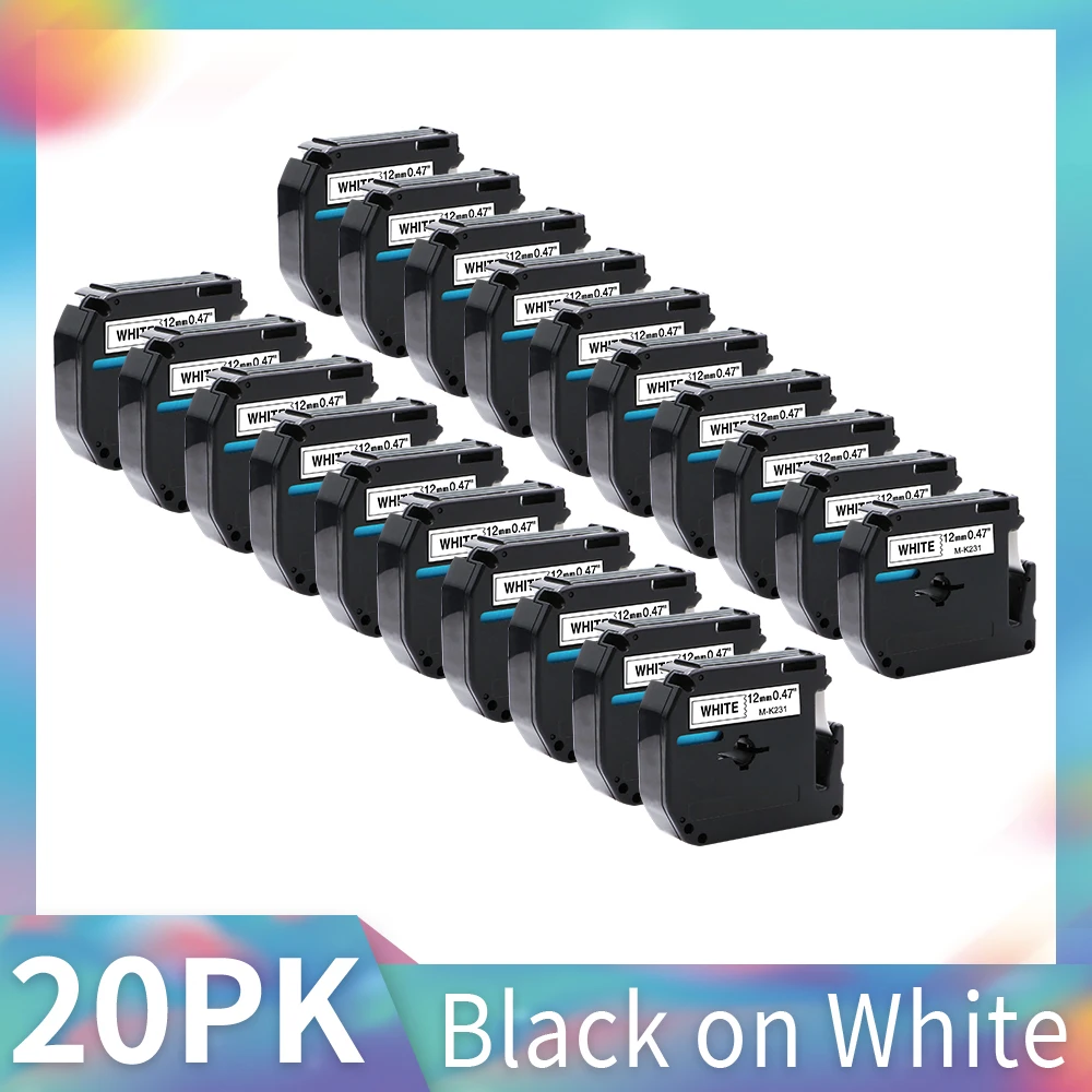 20PCS M-K231 12mm Compatible for Brother P-touch M Type Label Tape MK231 M-K131 MK-221 Brother Label Printer Pattern Ribbon