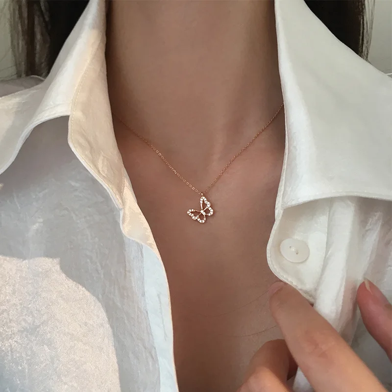 Серебряный Очаровательный кулон-бабочка с цветным цирконием чокер корейское