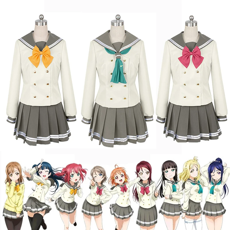 LoveLive!Sunshine!! 9 Roles Aqours Takami Chika Watanabe You Autumn School Uniform Sailor Suit Outfit Anime Cosplay Costumes