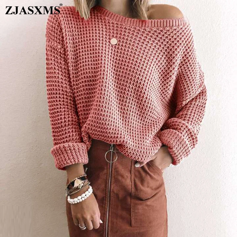 

Женский трикотажный свитер с круглым вырезом, с открытыми плечами