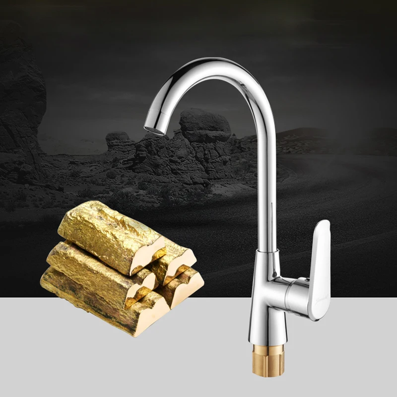 

Kitchen Brass Faucets Cold and Hot Water Mixing Valve Tap Sink Rotating Faucets Wtih Multilayer Plation Two Woven Hose