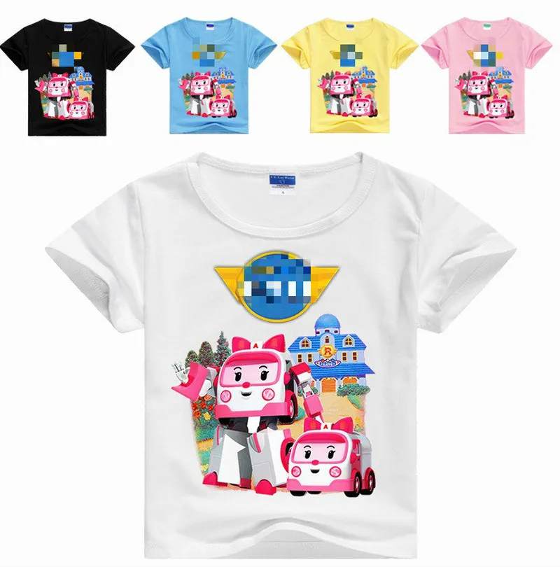 

Детская Хлопковая футболка Rrobocar с коротким рукавом и мультяшным принтом поли, футболка с коротким рукавом, топ, детская одежда для девочек и...