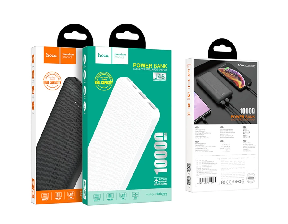 HOCO 10000mAh Dual USB power Bank внешние аккумуляторы портативное зарядное устройство для телефона с светодиодный подсветкой для iPhone X XS samsung xiaomi