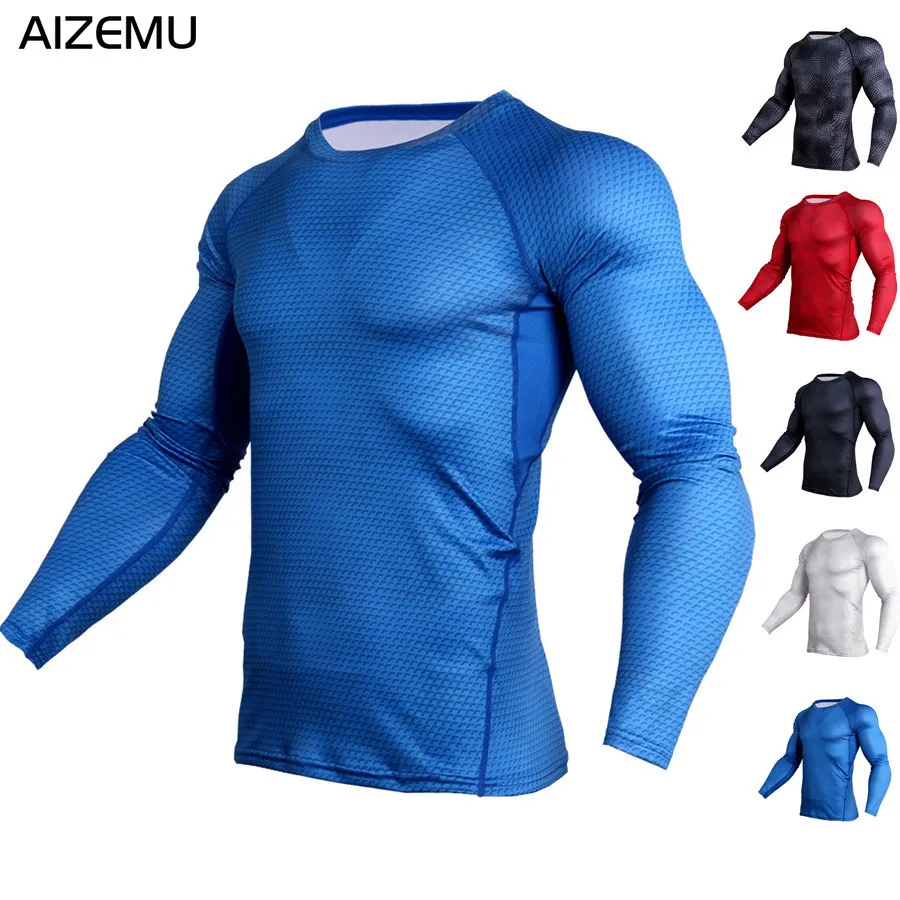 

Men Compression Running T Shirt Fitness Tight Long Sleeve Sport Tshirt Training Jogging Shirts Gym Sportswear Dry Fit T Shirt