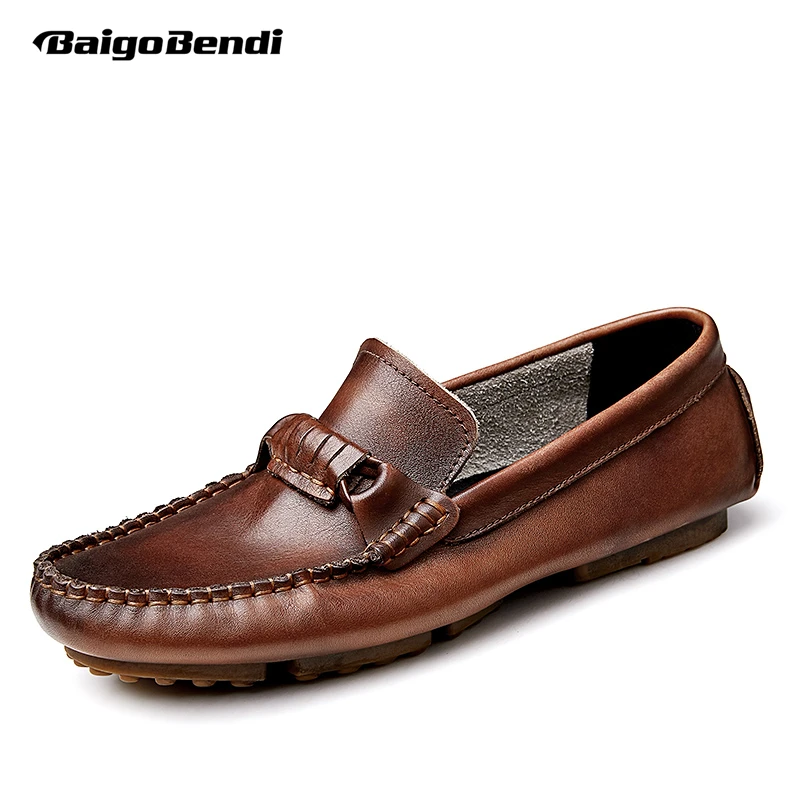 

Лоферы мужские из натуральной кожи, Роскошные туфли-лодочки, Повседневные Легкие, без застежки, высокие, для вождения