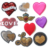 cartoon decorative patch love heart shape sequins icon embroidered applique patches for diy iron on badges stickers on backpack