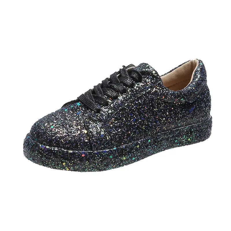 

Large Size New 2021 Flat Bottom Shoes Lace-up Sequined Casual Sports Shoes Women's Running Shoes Sneakers Women