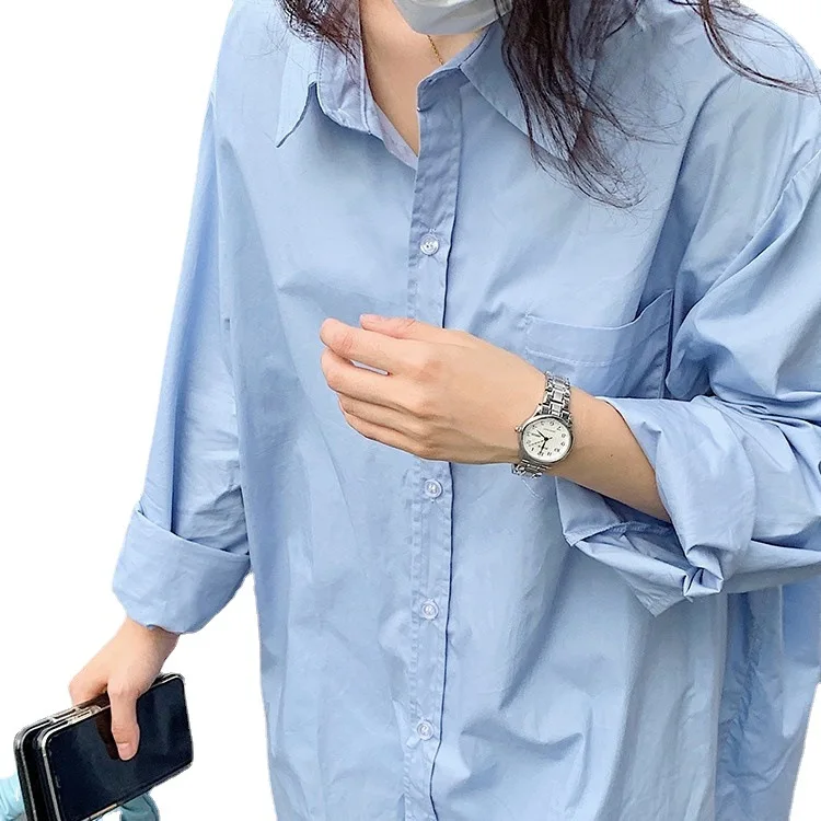 

TVVOVVIN 2021 New Spring Solid Color Lapel Long Sleeve Loose Shirt Simple Casual All-match Mid-length Cardigan C0M1