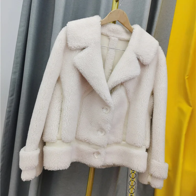 Women 2022 Autumn Winter Real Lamb Fur Coat Female Warm Natural Sheep Shearing Wool Jacket Ladies Single Breasted Outewear